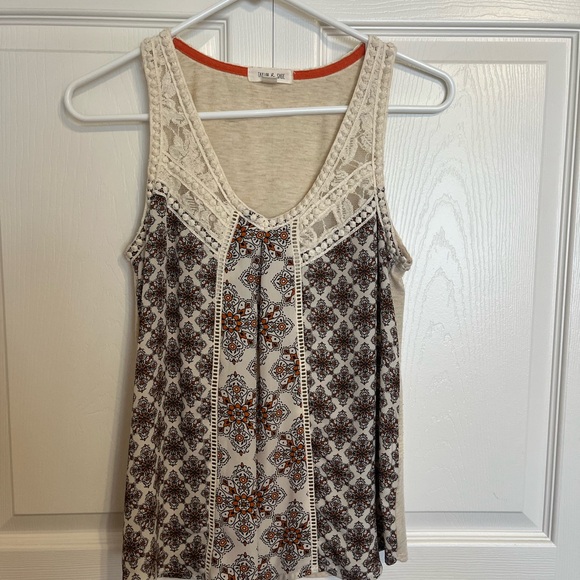 Taylor & Sage Tops - Taylor & Sage Cream and Brown Patterned Tank Top